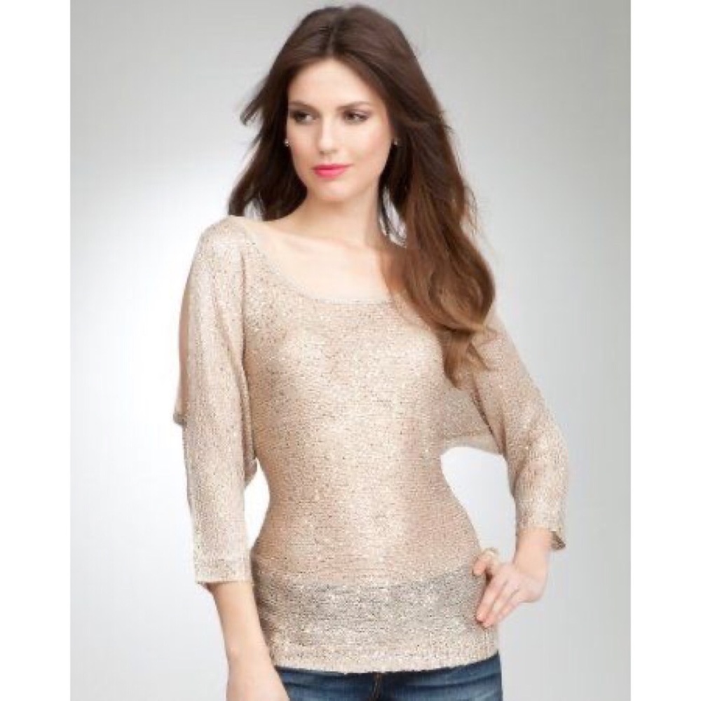 Bebe Shoulder Cutout Gold Sequin Sweater